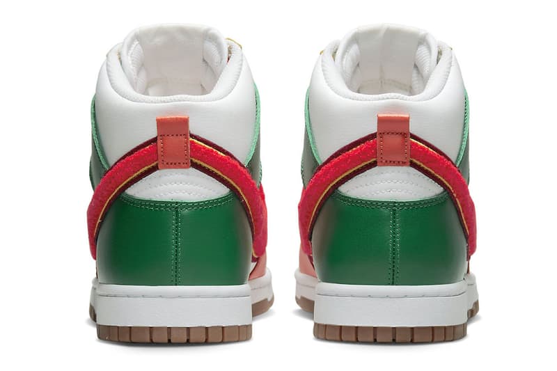 Nike Dunk High Chenille Swoosh white team habanero red malachite Release Info DR8805-100