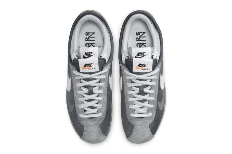 Official Look at the sacai x Nike Cortez 4 0 grey bill bowerman 50th anniversary og dark grey double layer release info date price 