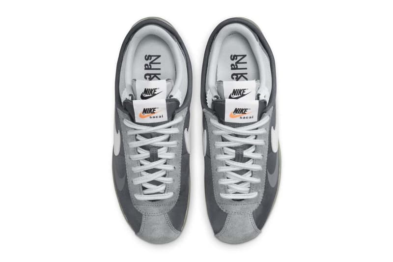 Olhar oficial para o sacai x Nike Cortez 4 0 cinza bill bowerman 50º aniversário og cinza escuro camada dupla informação de lançamento data preço