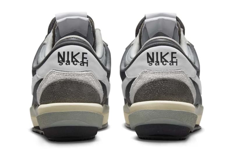 Olhar oficial para o sacai x Nike Cortez 4 0 cinza bill bowerman 50º aniversário og cinza escuro camada dupla informação de lançamento data preço