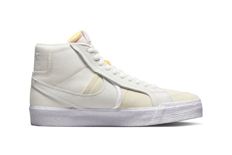 Nike SB Blazer Mid Warning Label Summit White DZ7587 110 2022 105 usd canvas suede leather release info date price