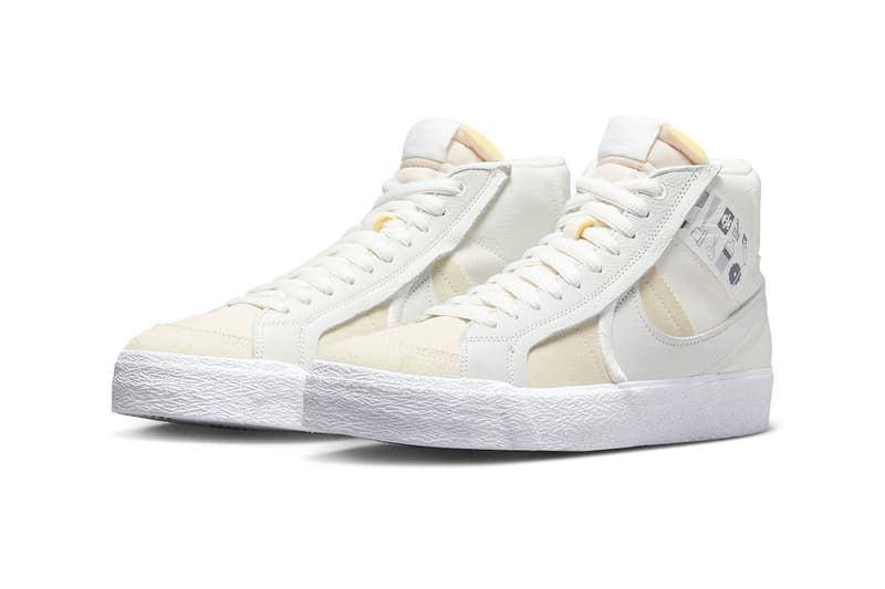 Nike SB Blazer Mid Warning Label Summit White DZ7587 110 2022 105 usd canvas suede leather release info date price