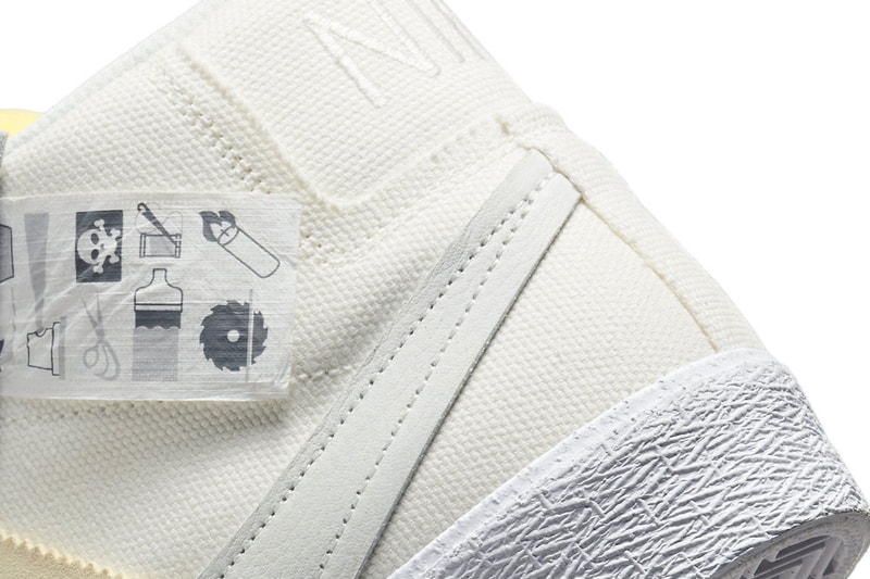 Nike SB Blazer Mid Warning Label Summit White DZ7587 110 2022 105 usd canvas suede leather release info date price