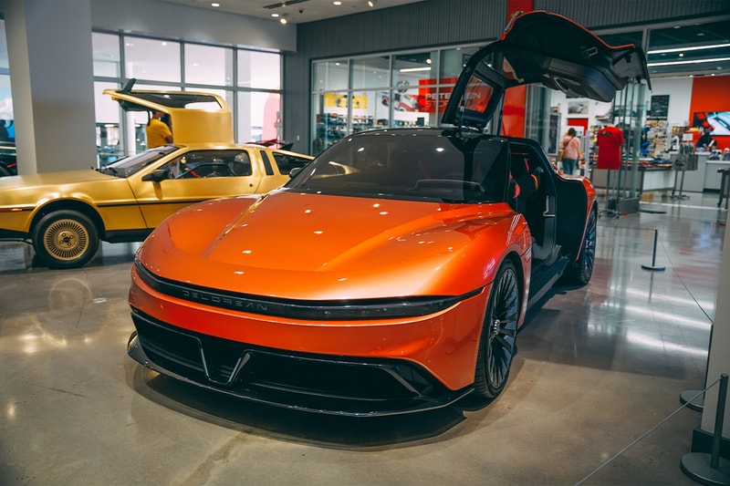 los angeles petersen automotive museum delorean dmc motor company alpha5 plasmatail omega concept cars electric vehicles ev exhibition display 