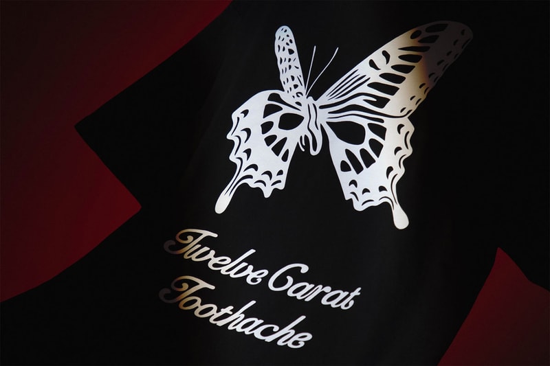 Post Malone Verdy Collab Twelve Carat Toothache Merch Collection HBX Pre-Order Info Buy Price Release T-shirts Hoodie Bandana Trucker Hat Butterfly Graphic Motif Black