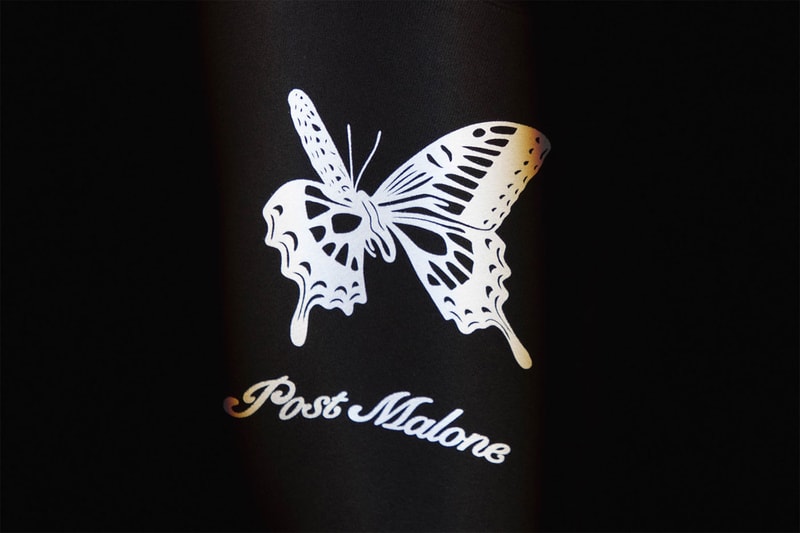 Post Malone Verdy Collab Twelve Carat Toothache Merch Collection HBX Pre-Order Info Buy Price Release T-shirts Hoodie Bandana Trucker Hat Butterfly Graphic Motif Black