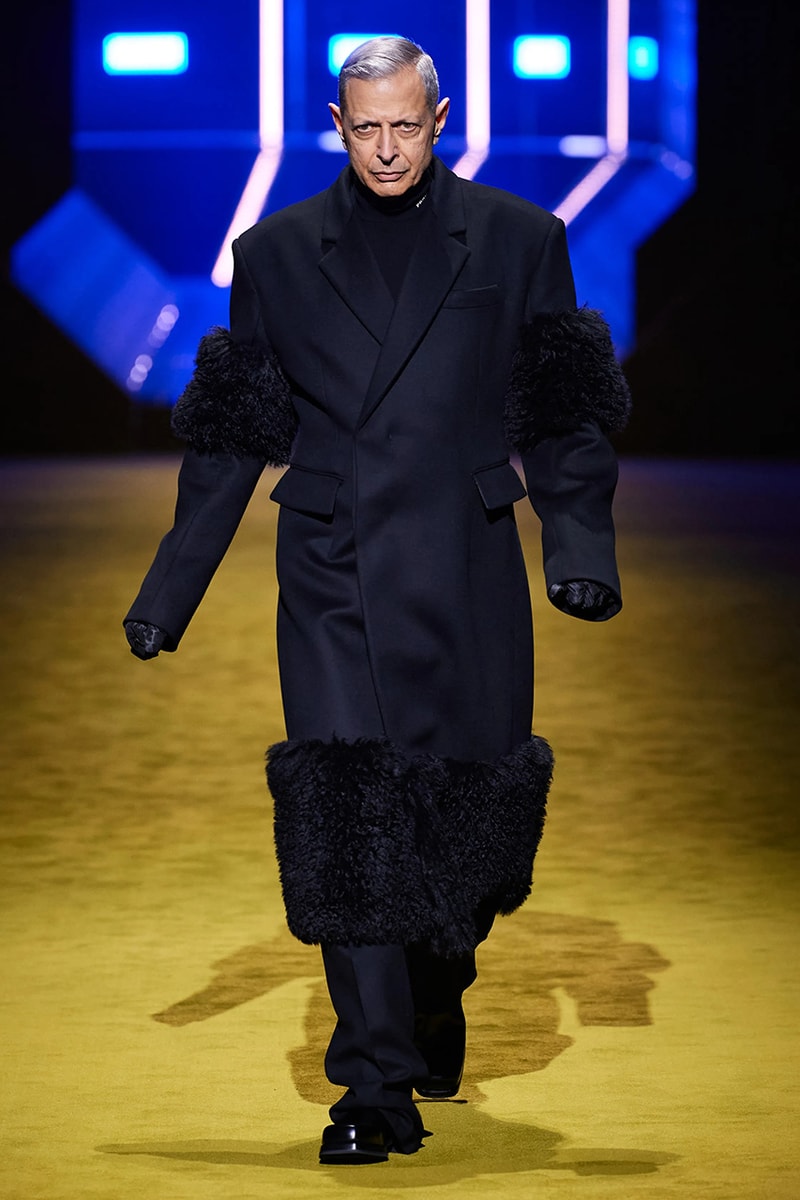 Prada Navy Double Breasted Wool Coat Textural Inserts Jeff Goldblum Raf Simons Miuccia Prada Outerwear