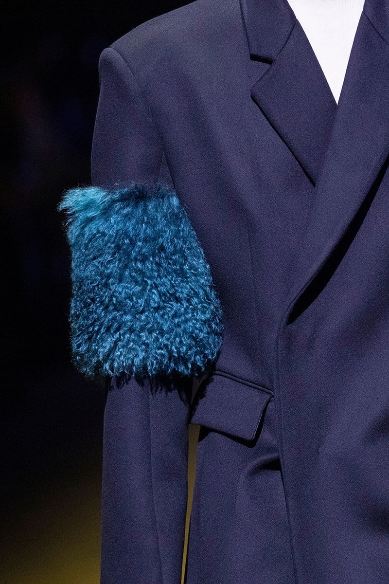 Prada Navy Double Breasted Wool Coat Textural Inserts Jeff Goldblum Raf Simons Miuccia Prada Outerwear