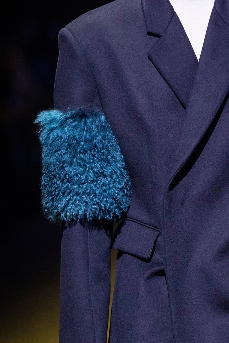 Prada Navy Double Breasted Wool Coat Textural Inserts Jeff Goldblum Raf Simons Miuccia Prada Outerwear