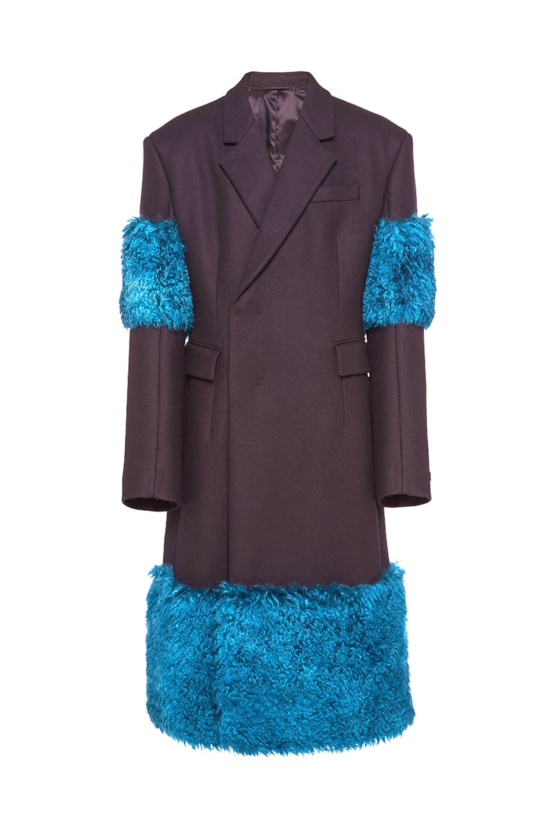 Prada Navy Double Breasted Wool Coat Textural Inserts Jeff Goldblum Raf Simons Miuccia Prada Outerwear