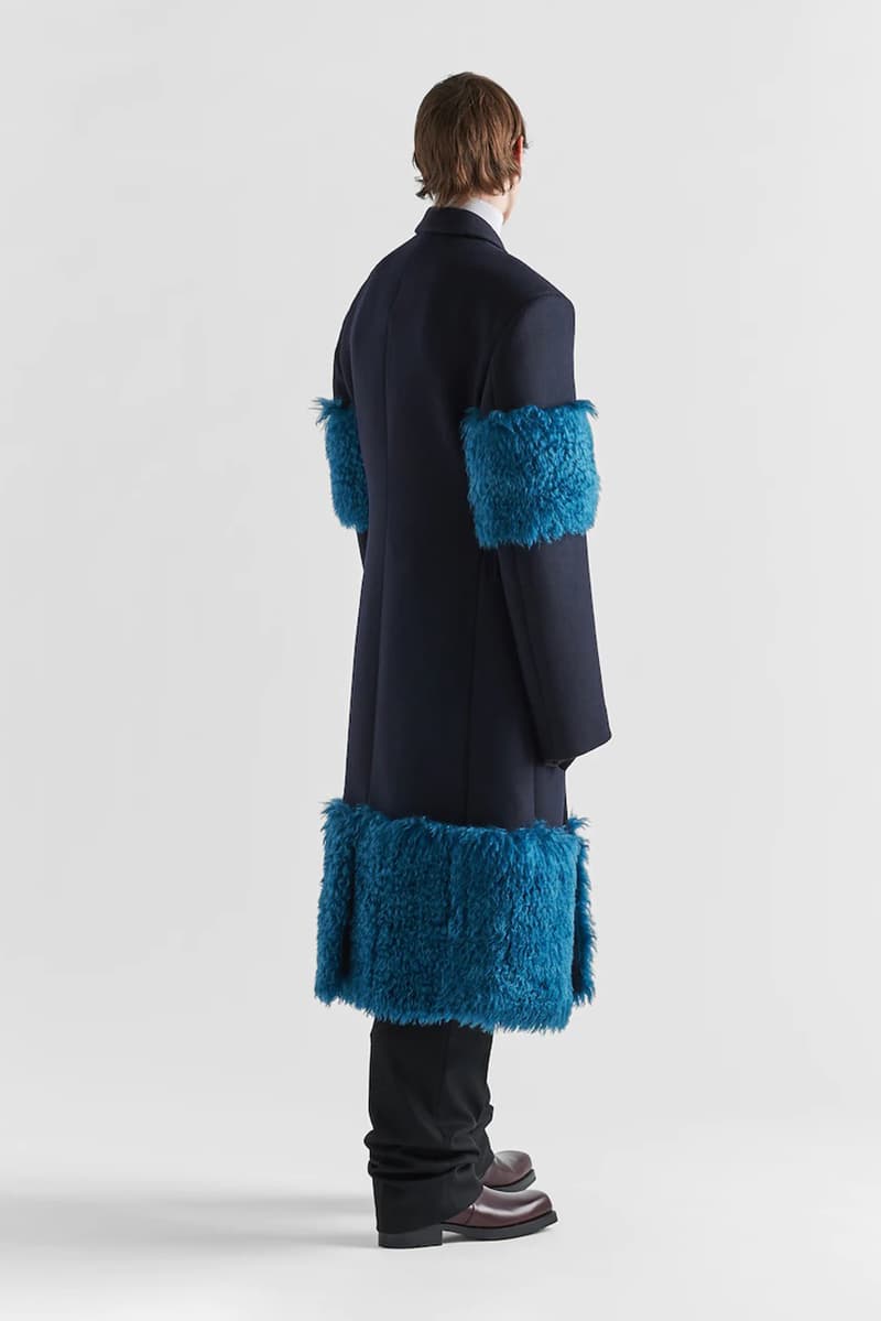 Prada Navy Double Breasted Wool Coat Textural Inserts Jeff Goldblum Raf Simons Miuccia Prada Outerwear