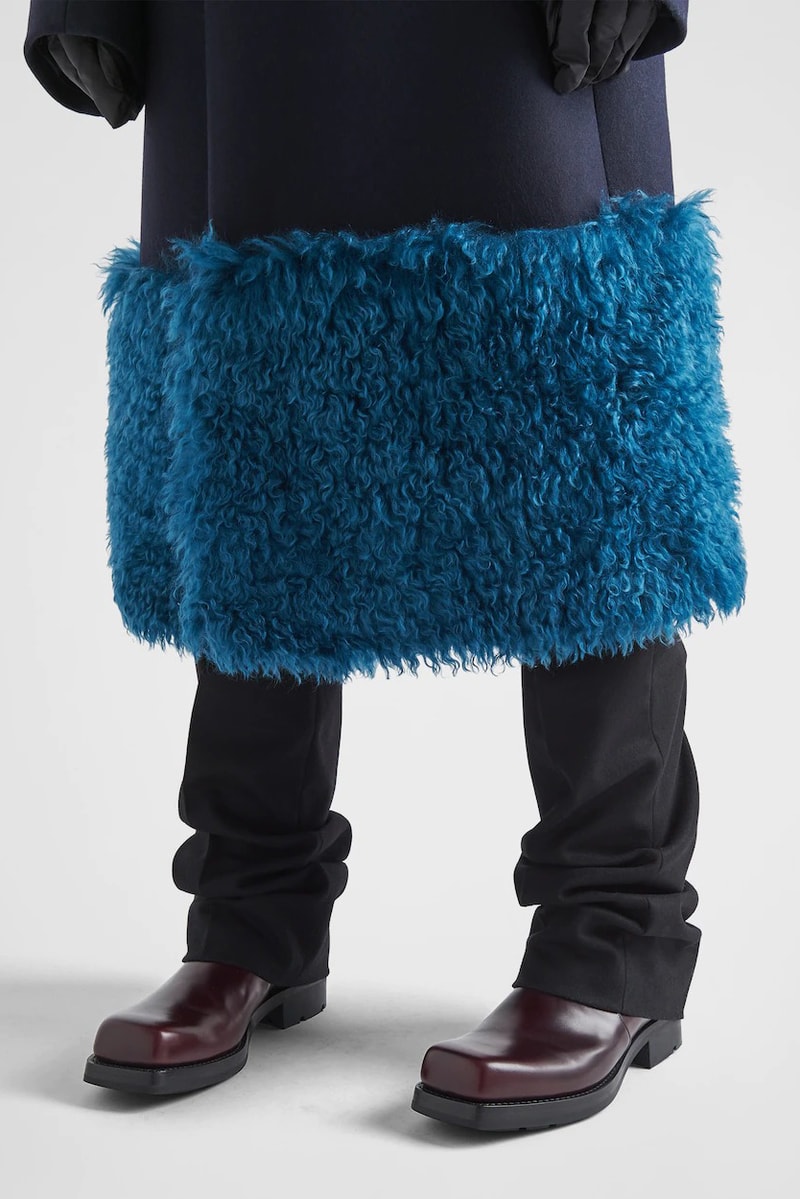 Prada Navy Double Breasted Wool Coat Textural Inserts Jeff Goldblum Raf Simons Miuccia Prada Outerwear