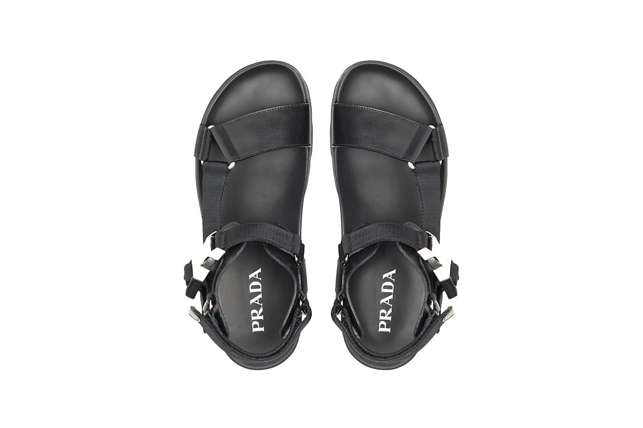Prada Sport Sandals Black Padded Nappa Leather White Nylon Re-Nylon Lugged Heel Raf Simons Miuccia Prada 