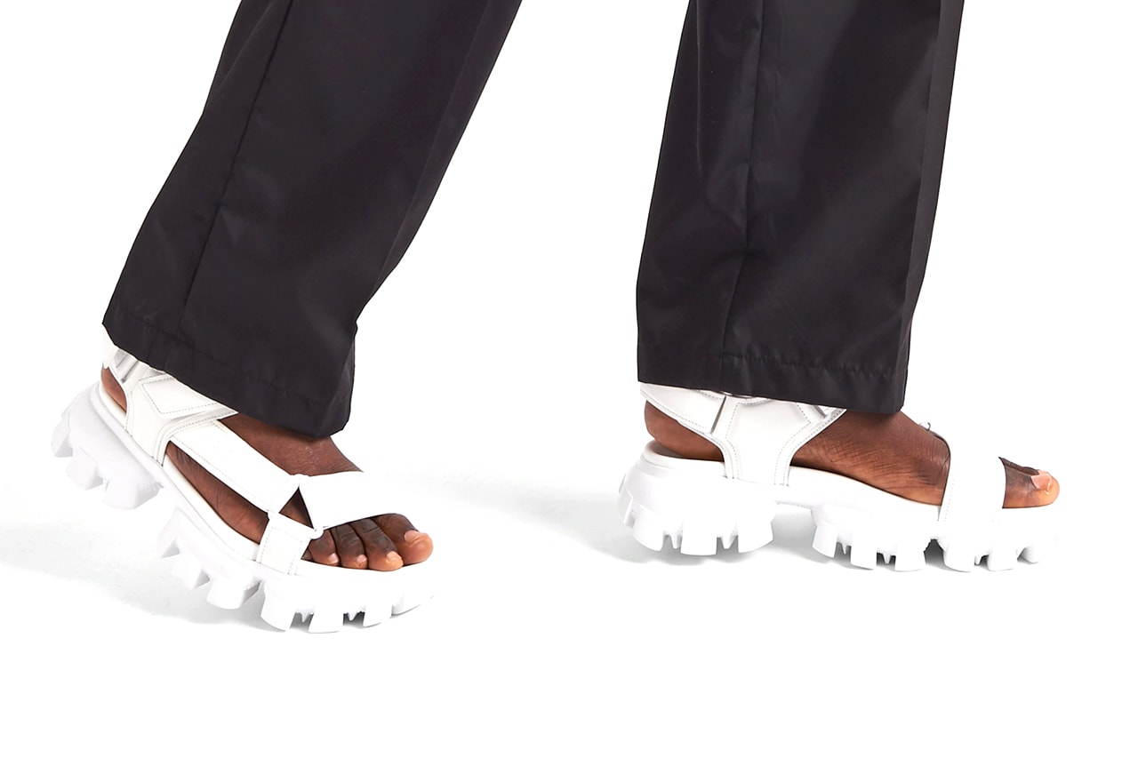 Prada Sport Sandals Black Padded Nappa Leather White Nylon Re-Nylon Lugged Heel Raf Simons Miuccia Prada 