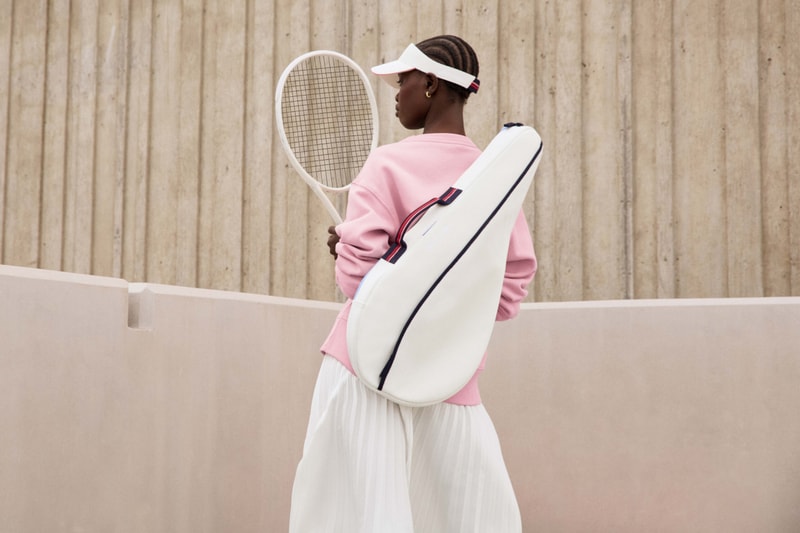 Rothy’s and evian® Water Debut Tennis-Inspired Collection Made With 72,000 Water Bottles hats visiors duffle bags sneakers slip-ons racket bags white red blue