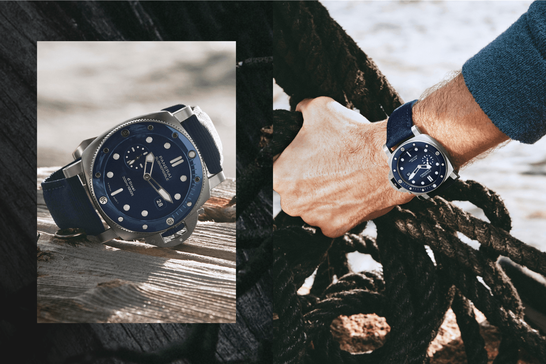 Panerai Submersible Collection Eco-Friendly Eco-Conscious Recycled Repurposed Timepieces eLAB-ID™️ QuarantaQuattro eSteel™️ Grigio Roccia and QuarantaQuattro eSteel™️ Verde Smeraldo