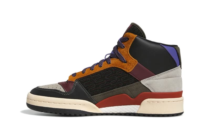 adidas forum mid patchwork lifestyle bad bunny textiles core black shadow red suede clear granite burnt yellow violet