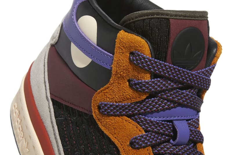 adidas forum mid patchwork lifestyle bad bunny textiles core black shadow red suede clear granite burnt yellow violet