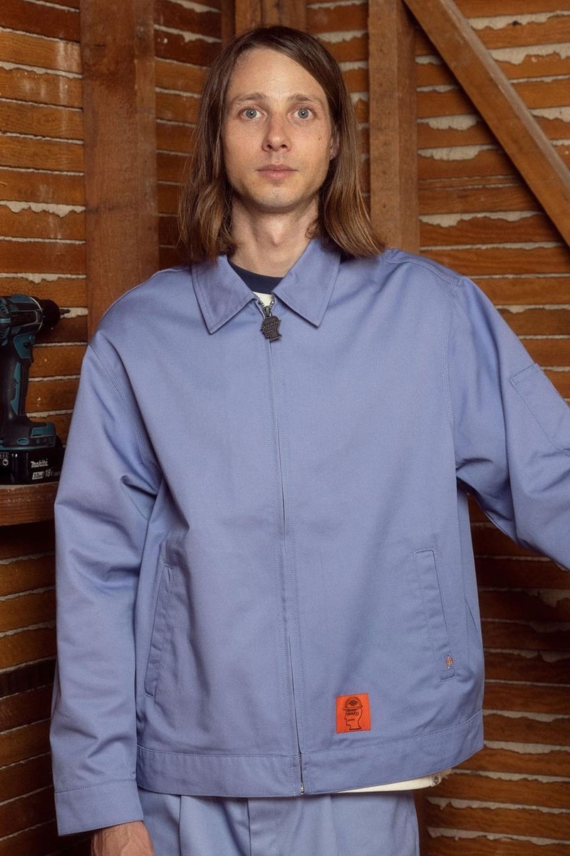 Brain dead dickies artisanal fabrication collection splatter silverlake opening workwear pants embroidered patch release info date price