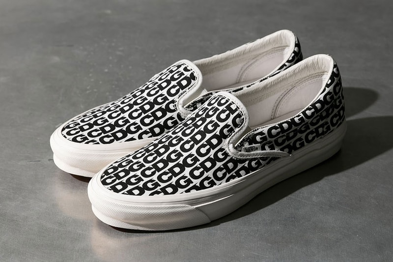 CDG Comme Des Garcons Vans OG Classic Slip on monogram black white text release info date price 