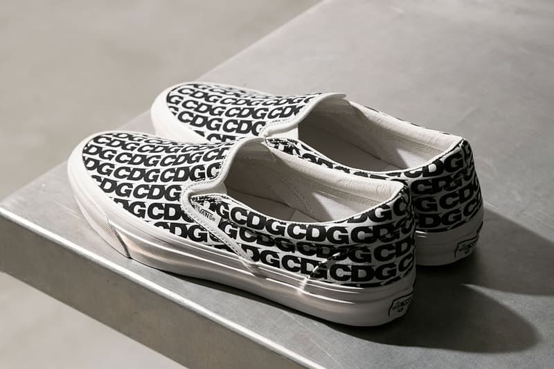 CDG Comme Des Garcons Vans OG Classic Slip on monogram black white text release info date price 