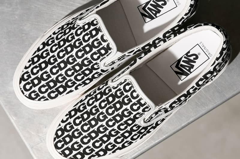 CDG Comme Des Garcons Vans OG Classic Slip on monogram black white text release info date price 