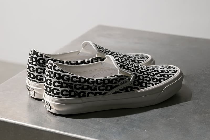 CDG Comme Des Garcons Vans OG Classic Slip on monogram black white text release info date price 