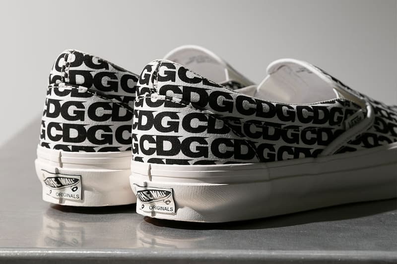 CDG Comme Des Garcons Vans OG Classic Slip on monogram black white text release info date price 