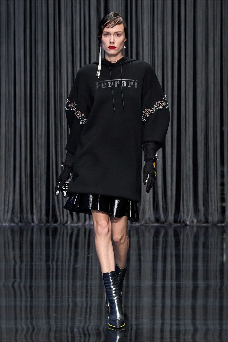 Ferrari Takes a Third Victory Lap Around the Fashion Circuit With SS23 Collection spring/summer 2023 milan fashion week race car teatro lirico juventus italian lvmh rocco iannone
