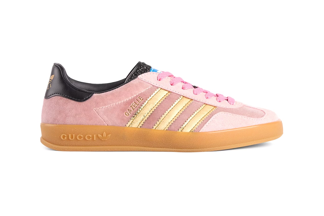 Gucci x adidas Gazelle Metallic Gold Leather Black Leather Oatmeal Suede Pink Velvet Alessandro Michele Exquisite Fall 2022 Collection Drop Collaboration Three Stripes Sneakers Footwear Release Information