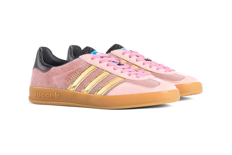 Gucci x adidas Gazelle Metallic Gold Leather Black Leather Oatmeal Suede Pink Velvet Alessandro Michele Exquisite Fall 2022 Collection Drop Collaboration Three Stripes Sneakers Footwear Release Information