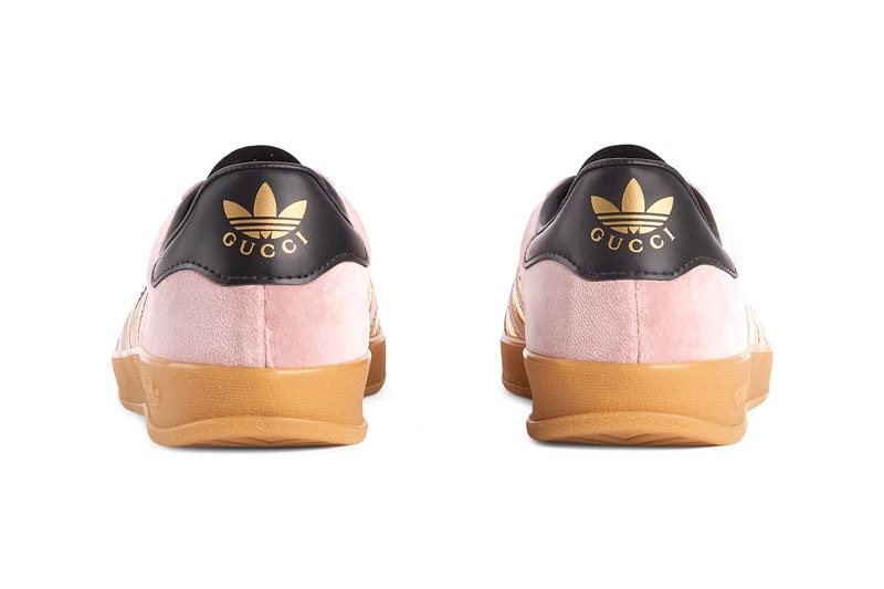 Gucci x adidas Gazelle Metallic Gold Leather Black Leather Oatmeal Suede Pink Velvet Alessandro Michele Exquisite Fall 2022 Collection Drop Collaboration Three Stripes Sneakers Footwear Release Information