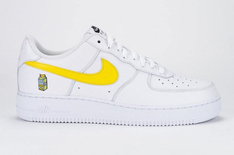 Nike Air Force 1 Lyrical lemonade collaboration footwear yellow white juice box think deep dont sink school chicago court release info date price