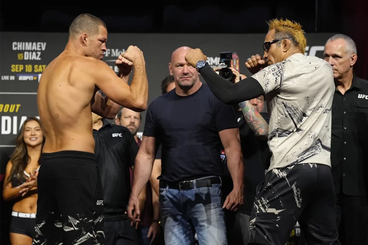 Nate Diaz to Fight Tony Ferguson in New UFC 279 Main Event Khamzat Chimaev kevin holland li jing liang news dana white brawl
