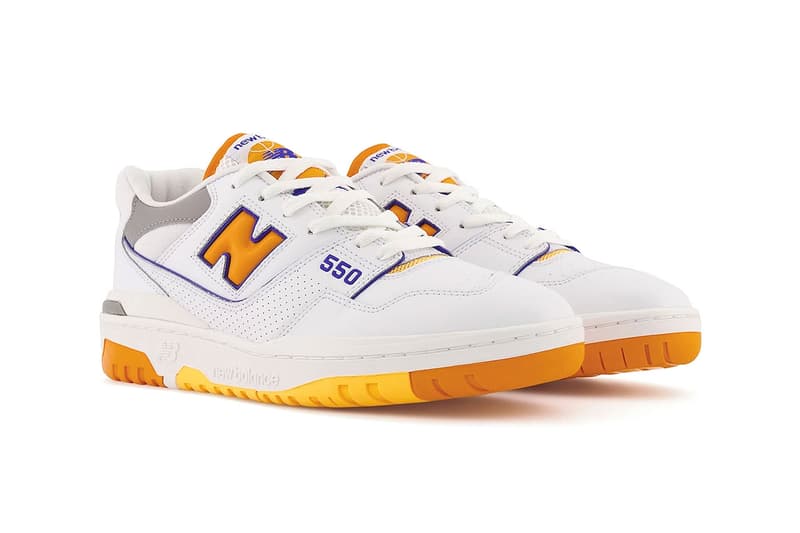 New Balance 550 los angeles lakers pack october 5 gold purple  mesh leather gray yellow orange release info date price