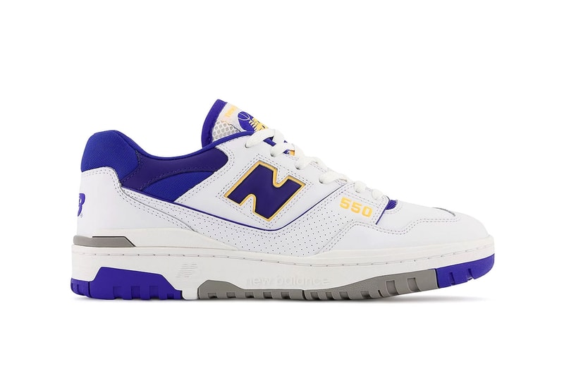 New Balance 550 los angeles lakers pack october 5 gold purple  mesh leather gray yellow orange release info date price
