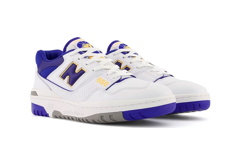New Balance 550 los angeles lakers pack october 5 gold purple  mesh leather gray yellow orange release info date price