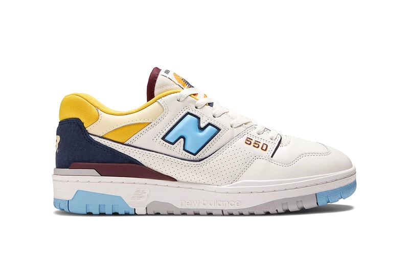 New Balance 550 Receives the "Marquette" Treatment nb basketball silhouette low top yellow navy maroon