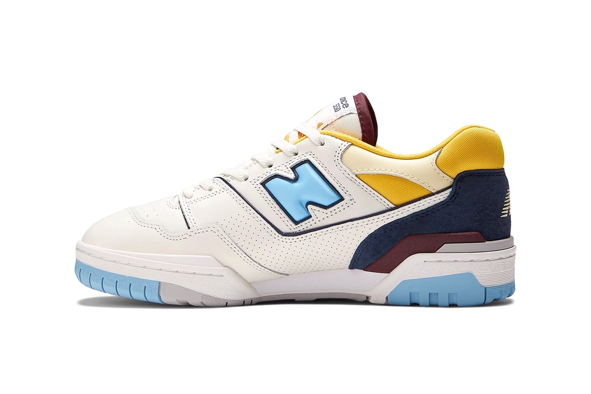 New Balance 550 Receives the "Marquette" Treatment nb basketball silhouette low top yellow navy maroon