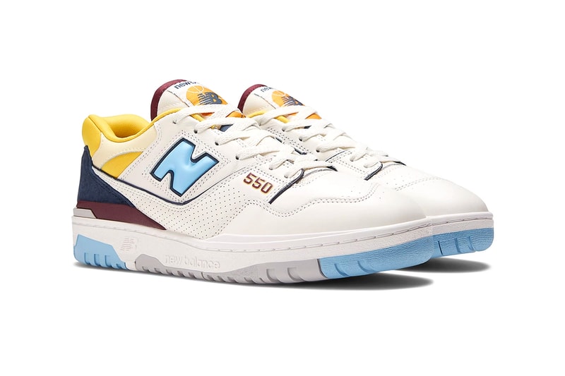 New Balance 550 Receives the "Marquette" Treatment nb basketball silhouette low top yellow navy maroon