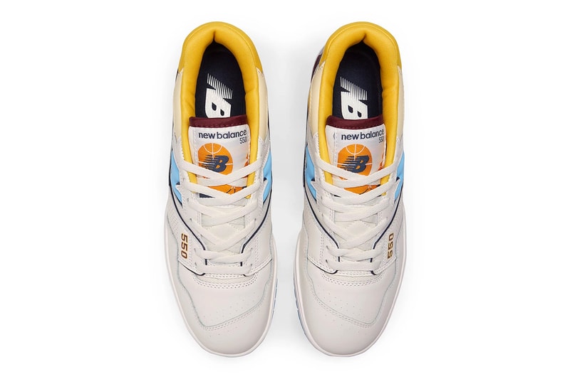 New Balance 550 Receives the "Marquette" Treatment nb basketball silhouette low top yellow navy maroon