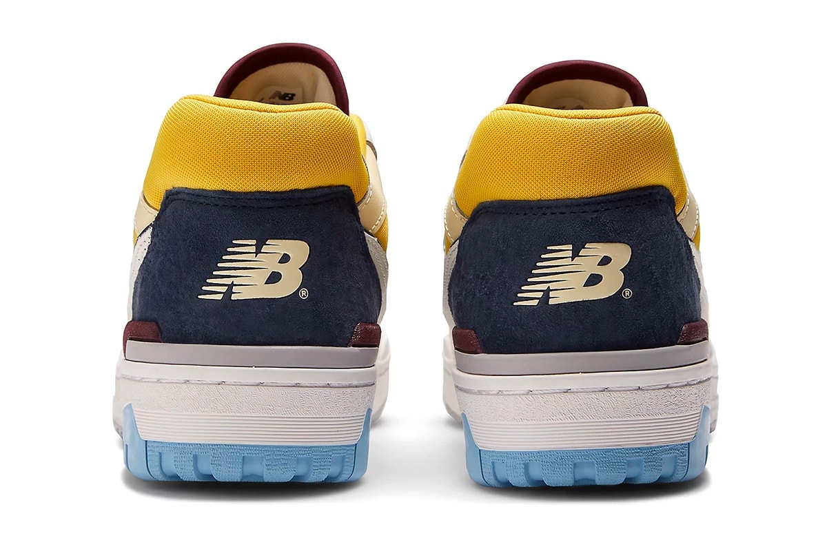 New Balance 550 Receives the "Marquette" Treatment nb basketball silhouette low top yellow navy maroon