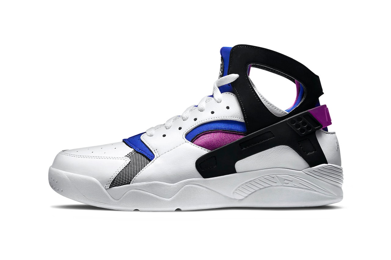 nike basketball sportswear air flight huarache og fd0183 101 2023 retro official release date info photos price store list buying guide fab five white varsity purple royal blue menta