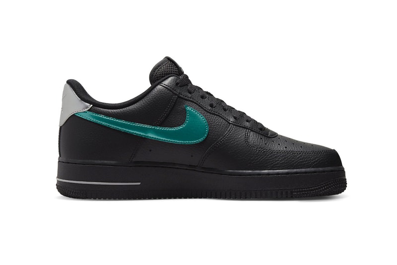 Black Nike Air Force 1 Low Appears With Teal Swooshes silver heel Black/Blue Lightning-Wolf Grey FD0654-001