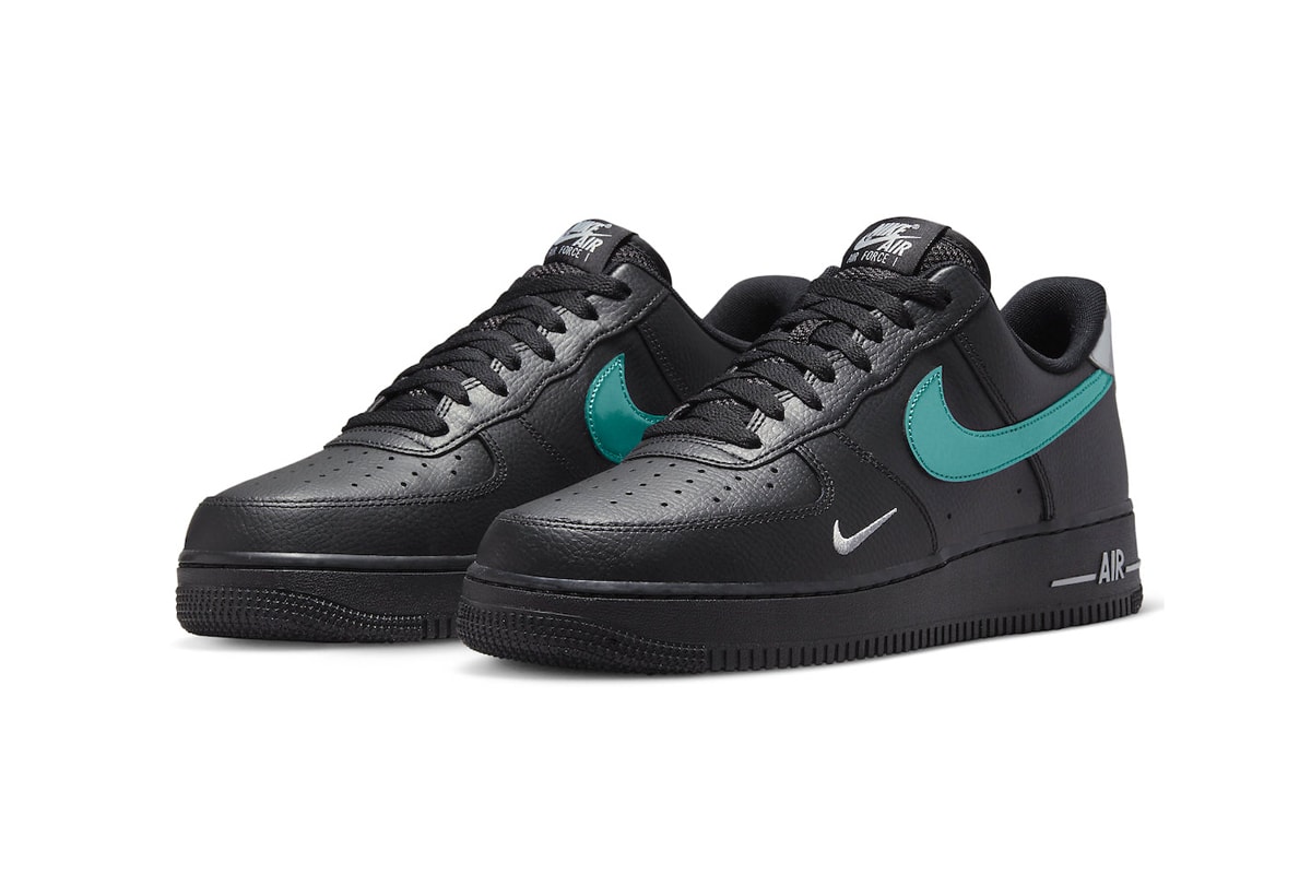 Black Nike Air Force 1 Low Appears With Teal Swooshes silver heel Black/Blue Lightning-Wolf Grey FD0654-001