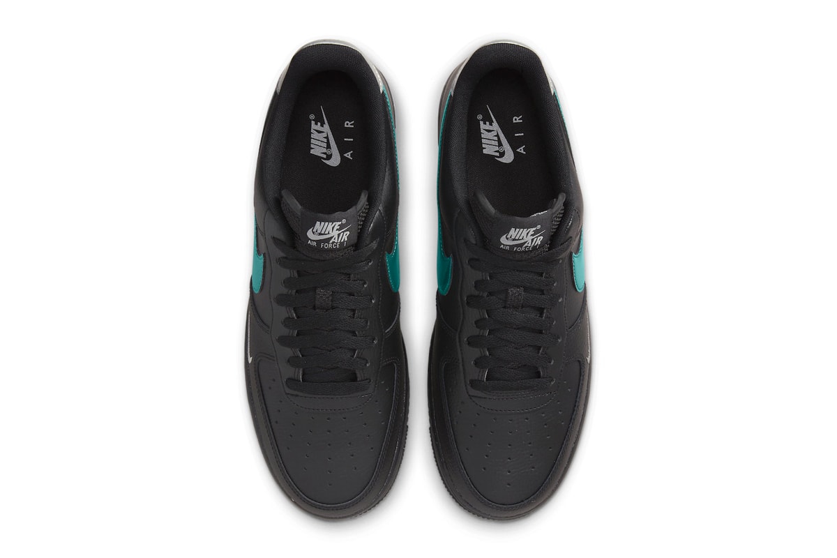 Black Nike Air Force 1 Low Appears With Teal Swooshes silver heel Black/Blue Lightning-Wolf Grey FD0654-001