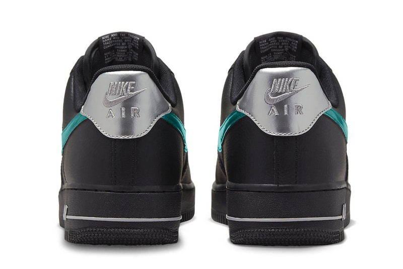 Black Nike Air Force 1 Low Appears With Teal Swooshes silver heel Black/Blue Lightning-Wolf Grey FD0654-001