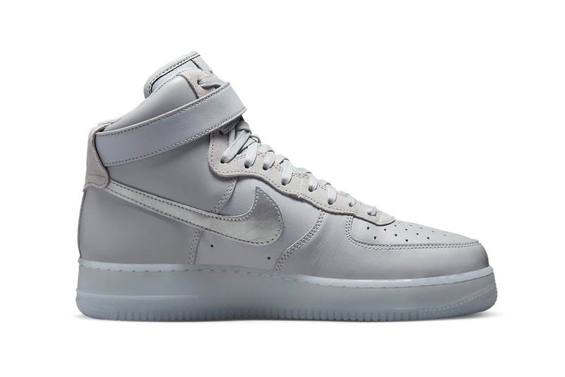 Nike Air Force 1 High Gets Hit With a Wolf Grey Metallic Silver DZ5428-001 high-top sneakers shoes translucent 