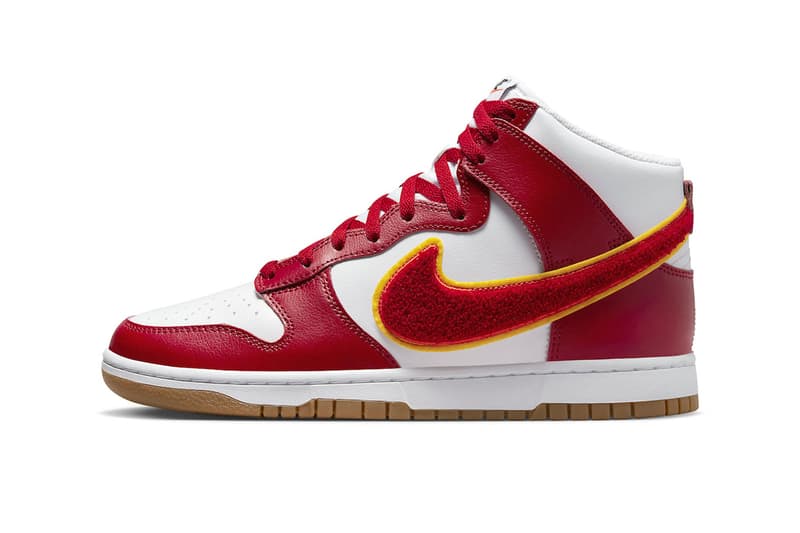 Nike Dunk High Chenille Swoosh White Gym Red DR8805-101 Photos info