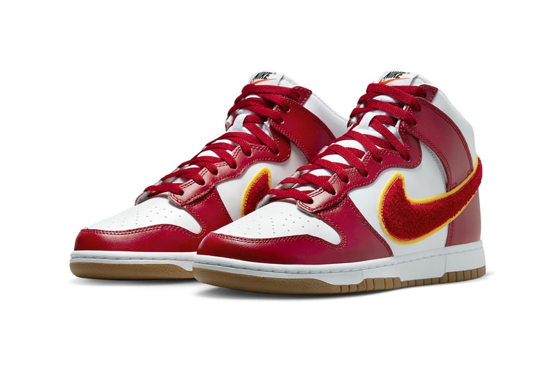 Nike Dunk High Chenille Swoosh White Gym Red DR8805-101 Photos info
